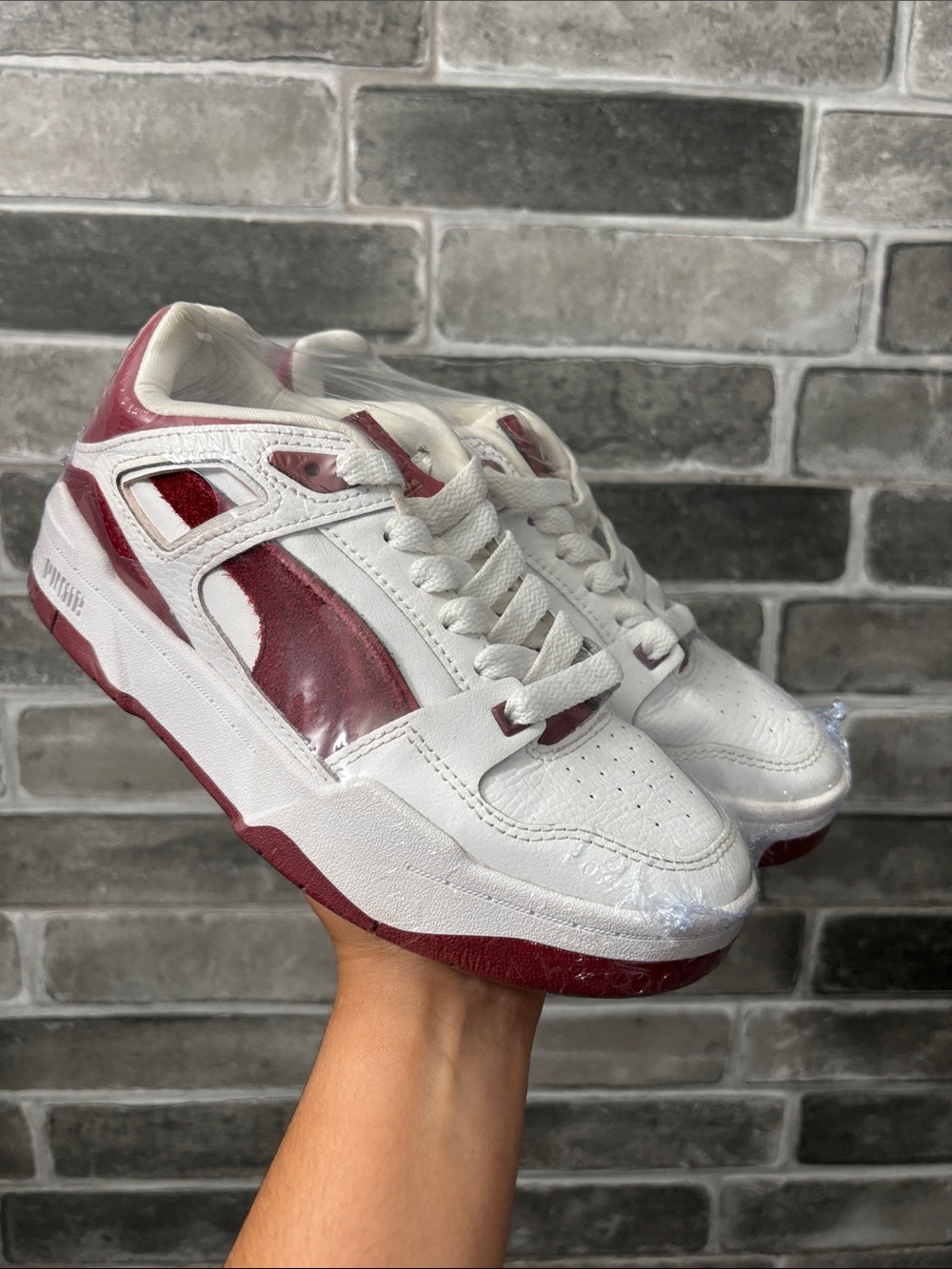 PUMA White and Burgundy Sneakers
